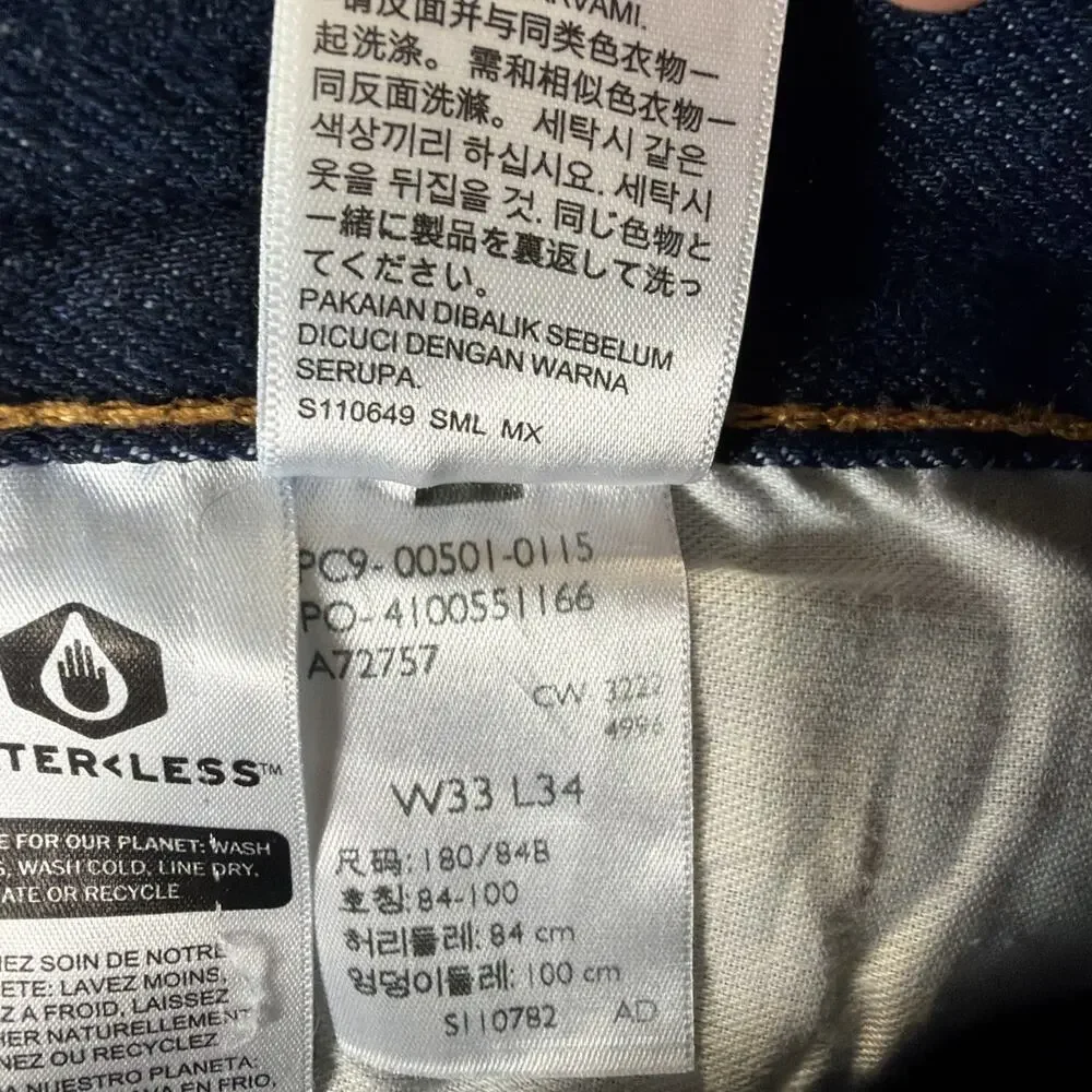 Levis 501 Jeans Men 33x34 Dark Blue Button Fly Denim Straight Leg 00501-0115